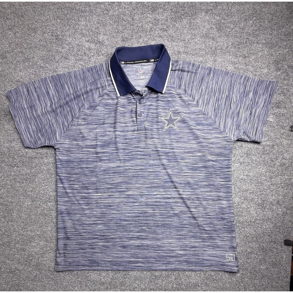 Dallas Cowboys Authentic Polo Shirt Men XXL Short Sleeve Gray Blue Striped